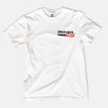 White t-shirt with 'Cold Cuts from the Deli' text on a white background